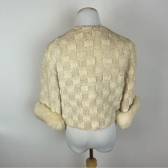 Vintage 1960s A Winter Product Crop Jacket Fur Trim Size S Cream - Picture 3 of 9